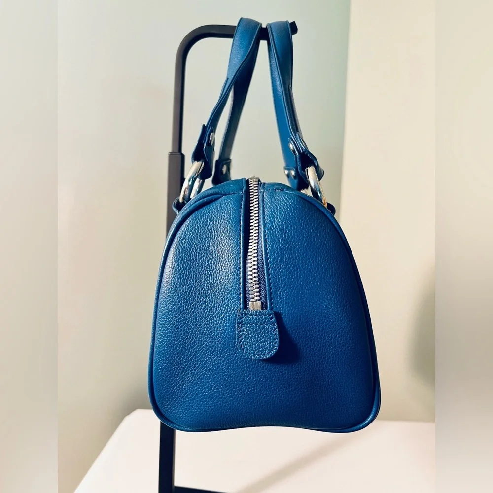 Authentic MCM Mini Boston Bag Blue Leather
